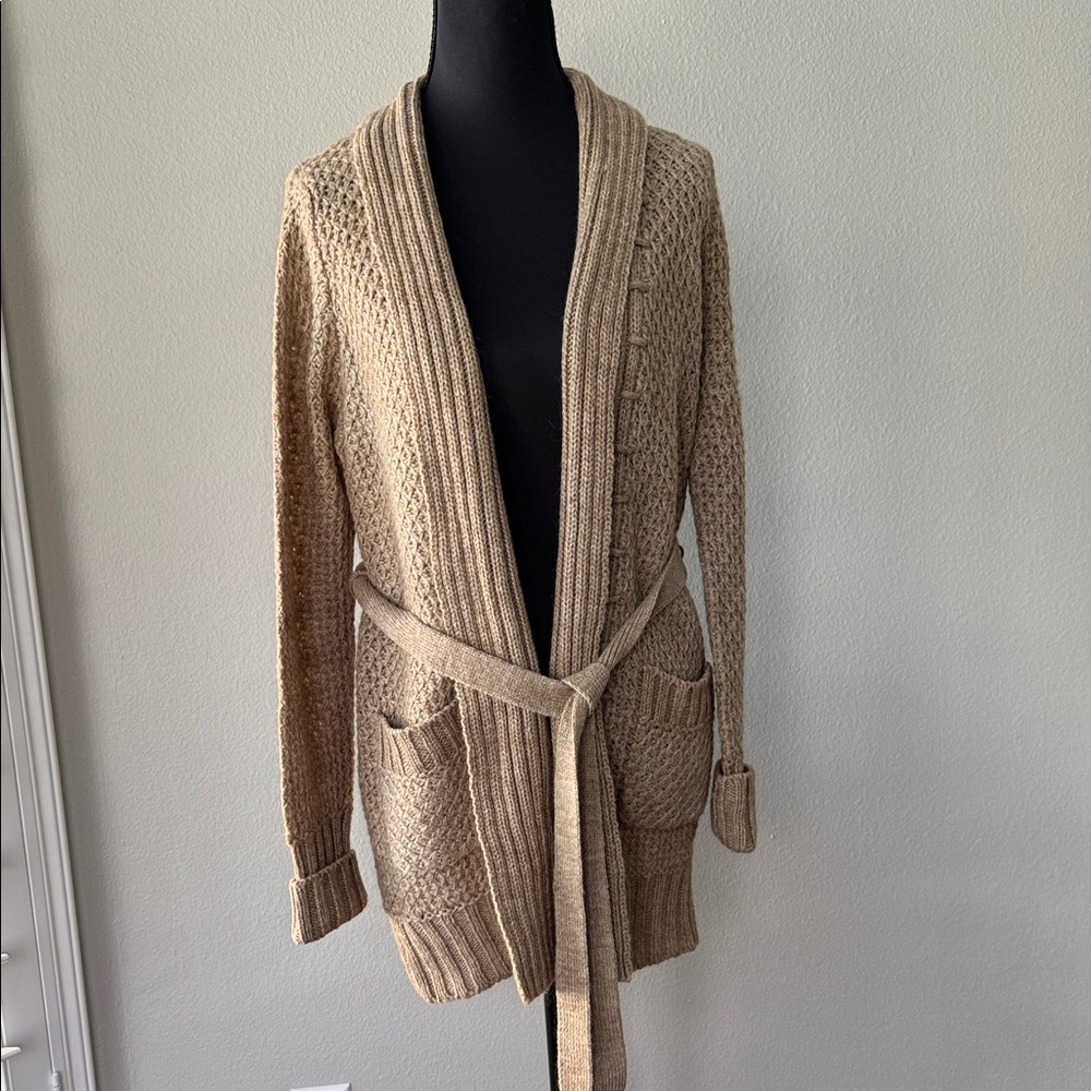 BCBGMaxAzria Beige Textured Knit Cardigan